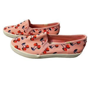 Keds x Kate Spade Womens Size 9 Pink Cherry Print Casual Shoes Slip On Canvas
